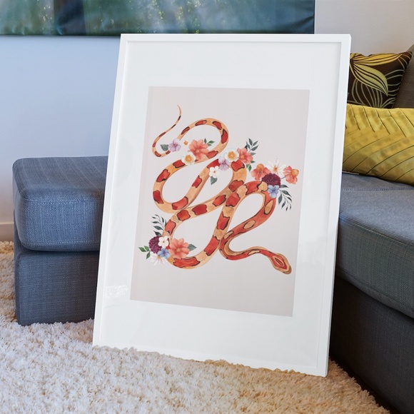 Wall Art Watercolor Floral Snake Illustration Print Poster Unframed - Picture 4 of 11